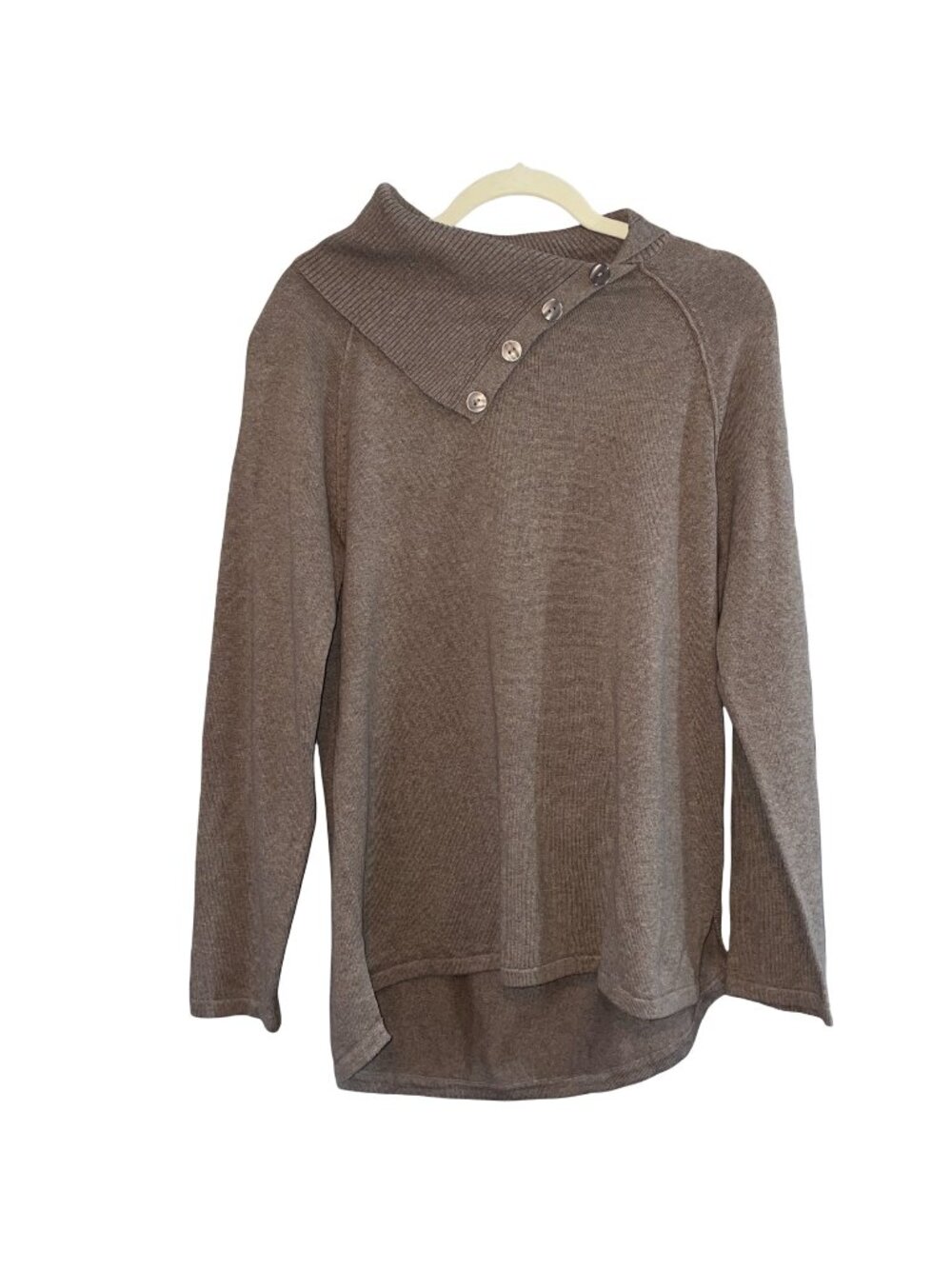 Jeanne Pierre Womens Brown Ribbed Button Cowl Neck Sweater M 100% Cotton